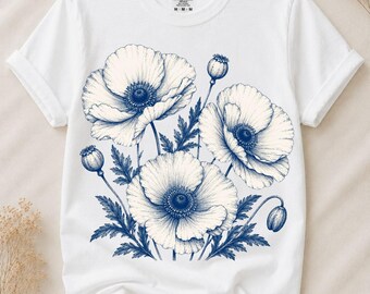 Blue White Floral PNG, Anemone Flower PNG, Botanical Floral PNG, Watercolor Flower Clipart, Sublimation Design, Instant Download