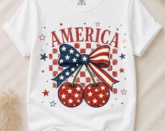 America Cherry Bow Png, Patriotic Cherry Png, Fourth of July Png, USA Bow Design, Sublimation Png, Dtf Transfer, Instant Download