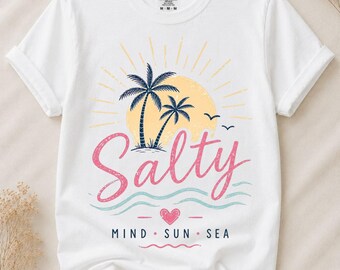 Salty Summer Png, Beach Vacation Png, Tropical Palm Tree Png, Coastal Summer Design, Ocean Lover Png, Sublimation Design, Instant Download