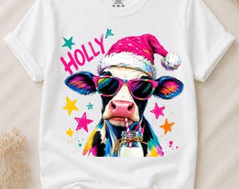 Holly Cow Png, Funny Christmas Cow Png, Cute Cow Christmas Png, Santa Cow Png, Holiday Sublimation Design, Instant Download