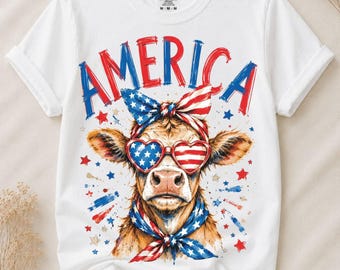 America Cow PNG, Patriotic Highland Cow, Funny USA Cow Sublimation Design, Fourth of July, American Flag Western Digital Download