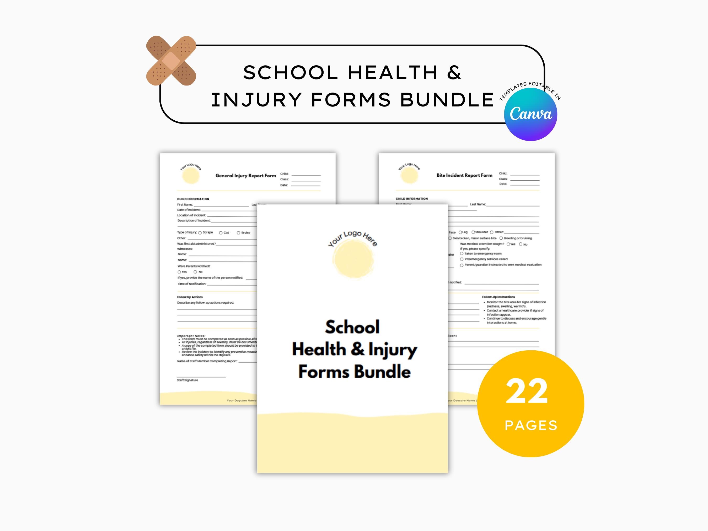 First Safety Form School Health and Injury Forms, Daycare Ouch Report, Sick Day, First ...