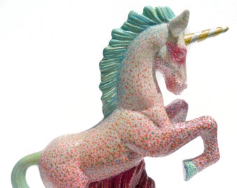 Sparkly Hand-Dotted Glossy Colorful Rainbow Unicorn Statue handmade pretty rare