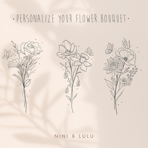 Custom Birth Flower Bouquet Tattoo Design (Digital Download) Personalized Up To 5 Flowers