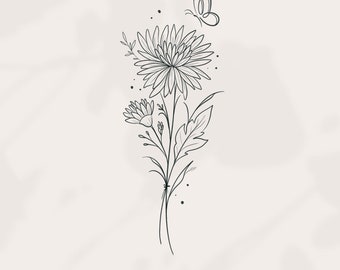 November Birth Flower Tattoo: Chrysanthemum Floral Design, Birth month flower tattoo, digital download birth month, wild flower tattoo