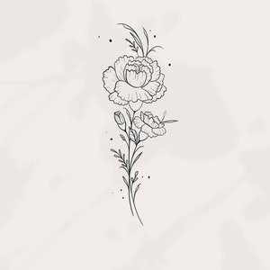 October Birth Flower Tattoo Design: Marigold Floral Art (Digital Download)