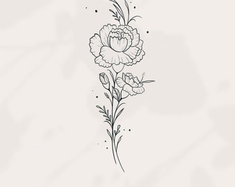 October Birth Flower Tattoo Design: Marigold Floral Art (Digital Download)