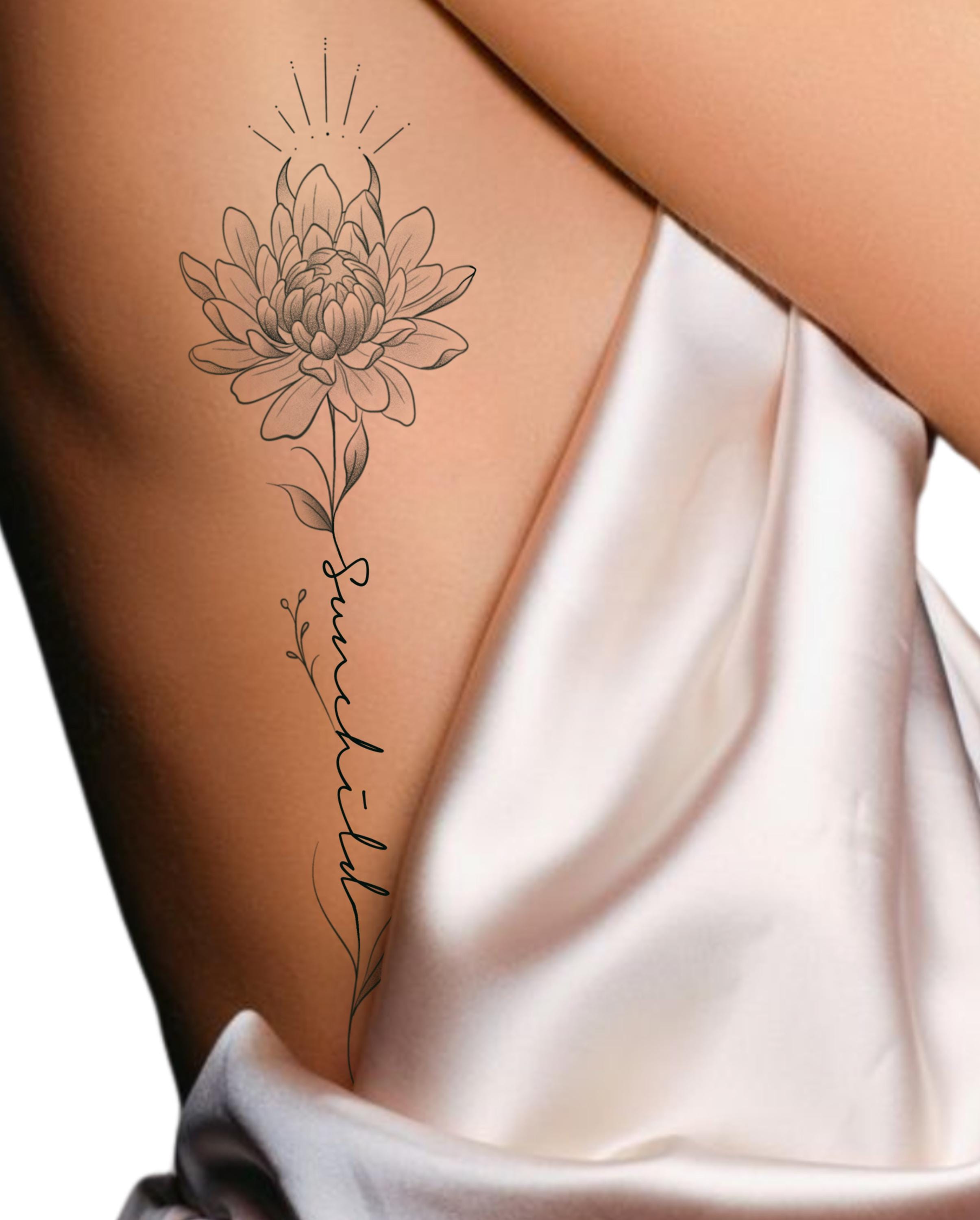 Lotus Flower with Name Tattoo Idea