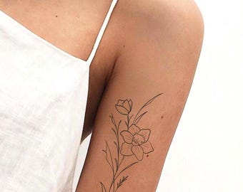 Daffodil Birth Flower Tattoo, Birth Month Flower Tattoo design, March Birth Flower, Floral tattoo, Digital tattoo birth flower, flower art