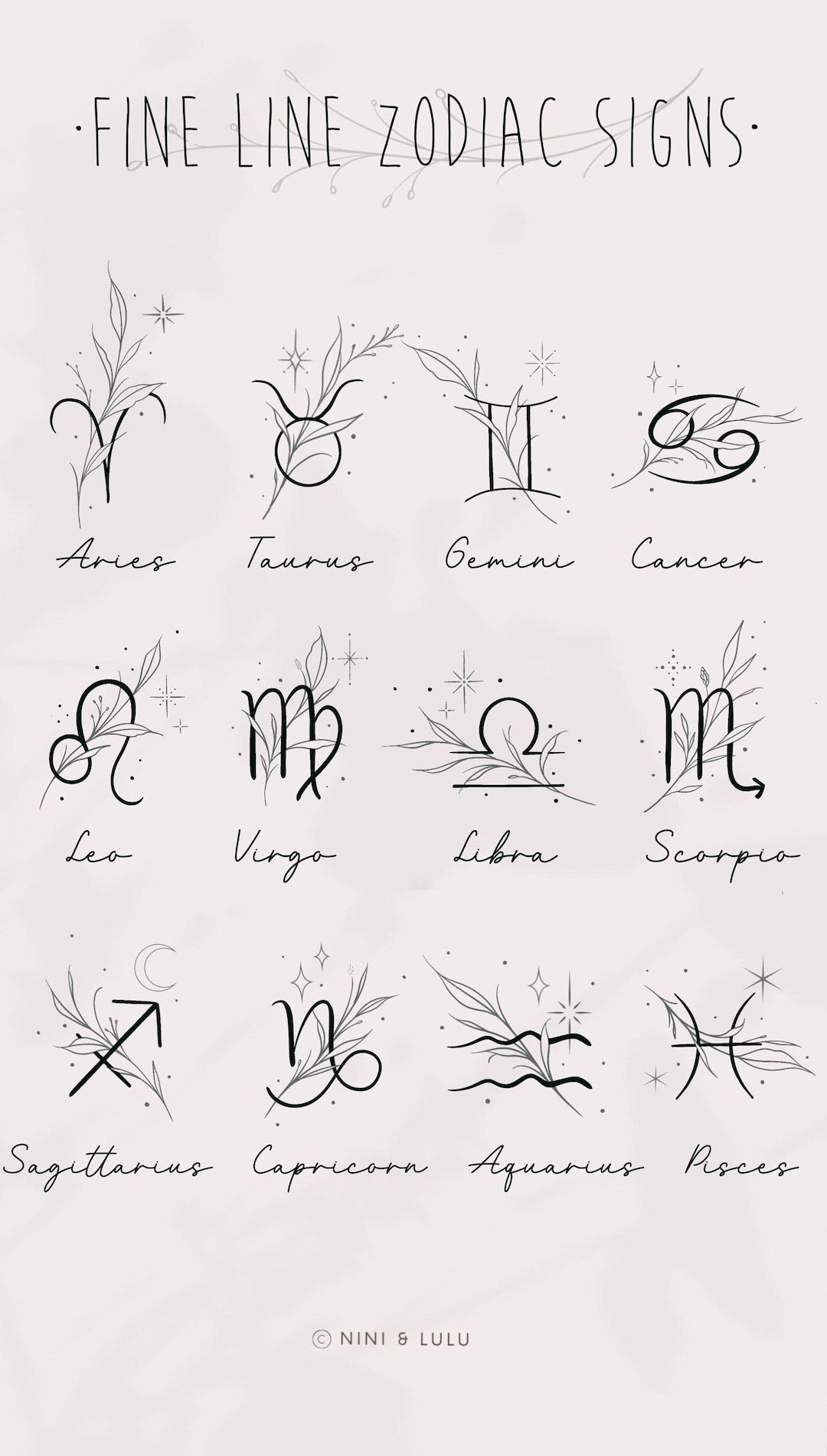 Zodiac Custom Custom Zodiac Sign Tattoo Design: Hand-drawn Starsign (digital Download ...