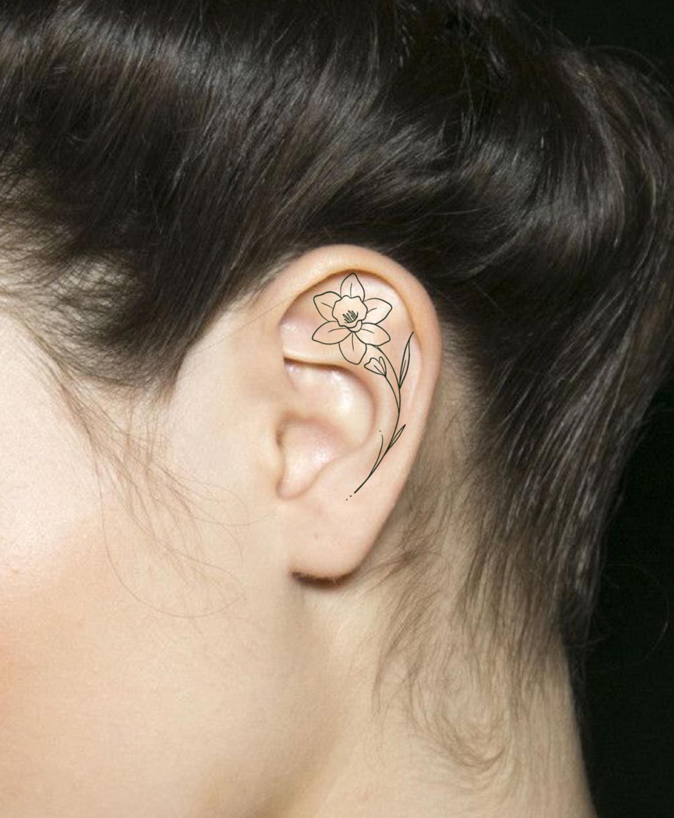 Flower Tattoo with Ear Piercing Design