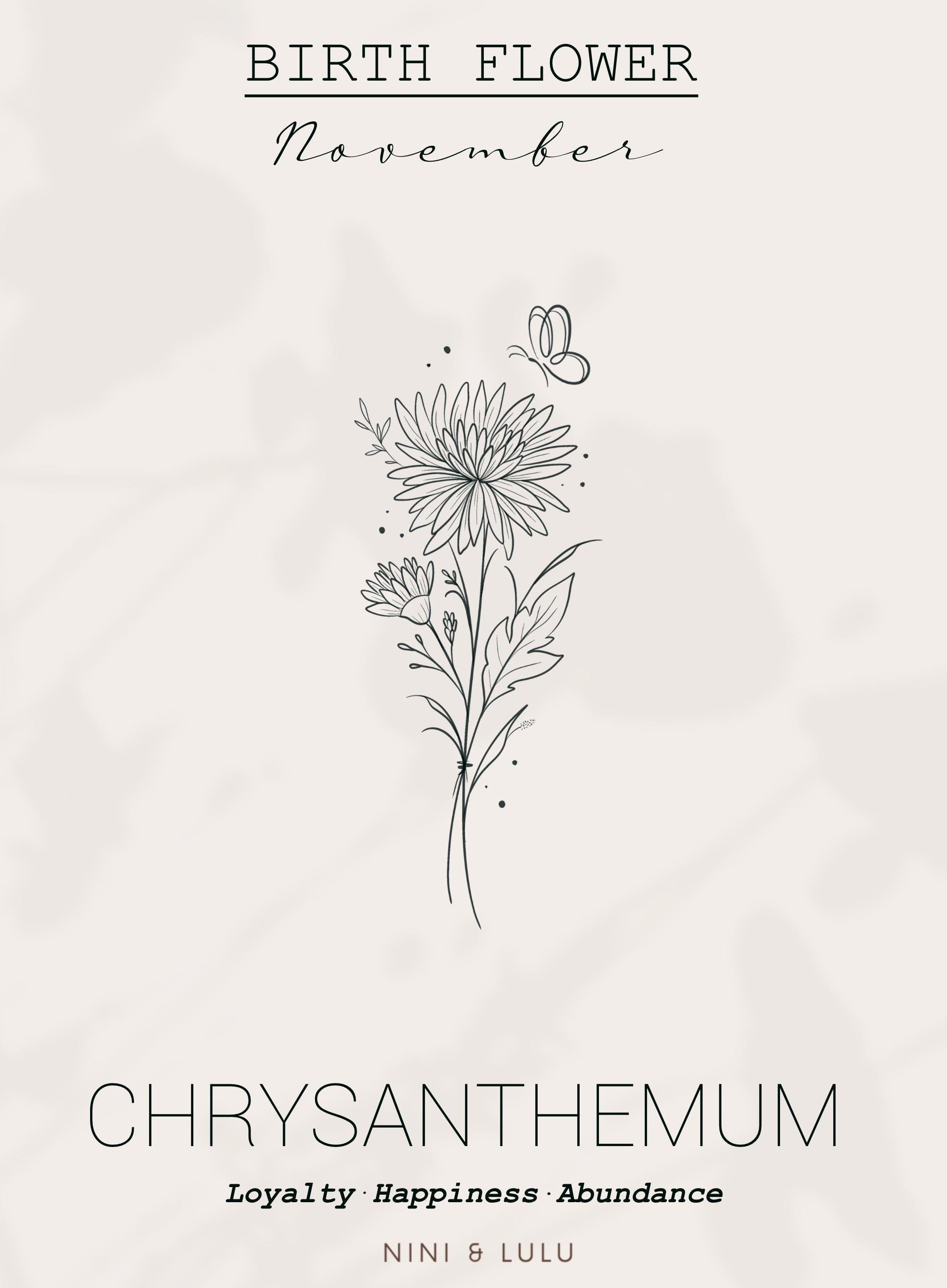 Simple Chrysanthemum Tattoo for November Birth Flower
