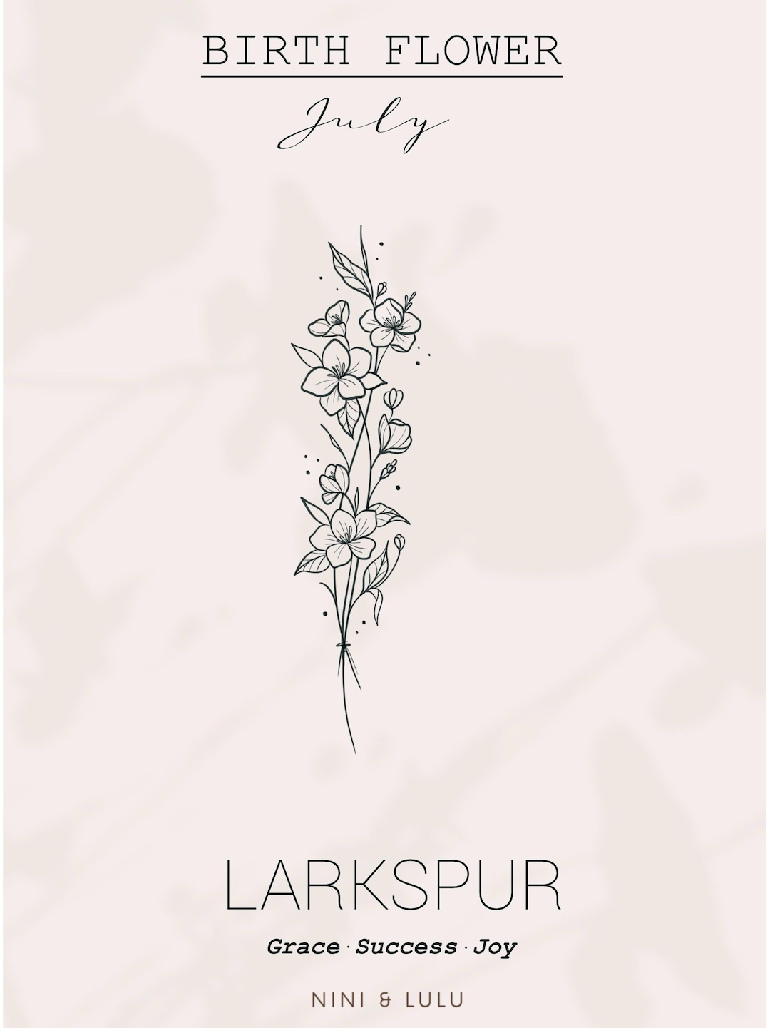 Larkspur Black & White Tattoo Design