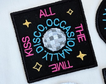 Retro 70s Iron On Badges for Jackets - Disco, Occasionally / Kiss All The Time - Individual/Set