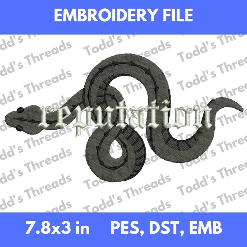 Pes Format Snake Reputation Themed TS Embroidery Design With Snake Details, 7.8x3 In ...