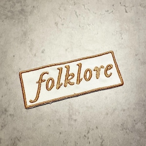 Folklore Custom Embroidered Iron Patch with Beige Outline and Font