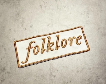 Folklore Custom Embroidered Iron Patch with Beige Outline and Font