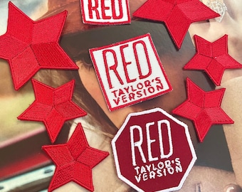 Embroidered Iron Patch Red Album Titles TS TV Logos and 6 Stars Set