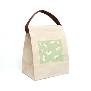 Floral Canvas Lunch Bag With Strap, Eco-Friendly Tote, Picnic Essential, Green Lunch Box, Gift for Her, Sustainable Lunch Tote