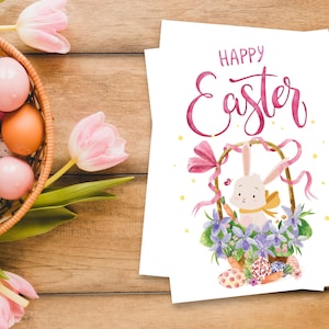 Cartes de voeux de Pâques, lapin aquarelle, oeuf de printemps, cadeau pour elle, cartes de correspondance vierges, joyeuses pâques, pâques 2025