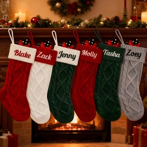 Personalized Embroidered Christmas Stocking, Cotton Yarn Family Stockings