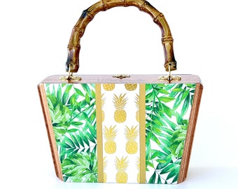 Tropical Pineapple Purse | Summer Handbag | Island Theme Handbag | Wood Cigar Box Purse