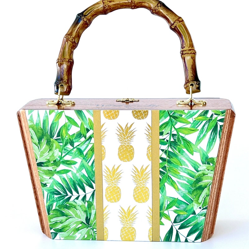 Edm Yellow Tropical Hawaiian Pineapple Purse Print Leather Tote Bag main image 1