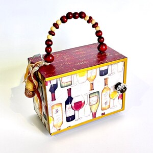 Weinprobe Geldbörse, Vintage Weindruck-Handtasche mit Korken, kleine Upcycled Holz Zigarrenkiste Geldbörse, Burgund, Napa Wein Geschenk