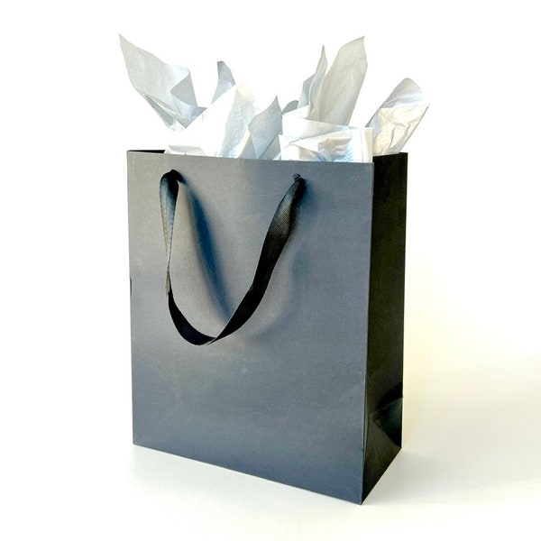 Deluxe Gift Bag Set | Black Gift Bag with Silver Tissue | Gift Bag Add-on