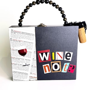 Sac à main Napa Wine, sac à main pour le vin rouge cabernet, pas de vin ? Citation drôle sur le vin, cadeau viticole, porte-monnaie boîte à cigares en bois recyclé, amateur de vin