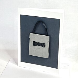 Carte de correspondance décorée sur le thème du sac à main, carte tridimensionnelle pour fille, carte pour mini sac à main, carte de voeux tendance noir et argent