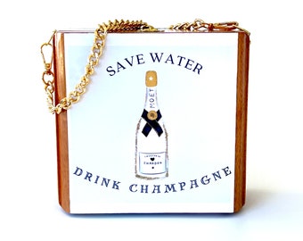Champagne Handbag | Gold Evening Bag | Square Box Purse | Bubbly Purse | Upcycled Cigar Box