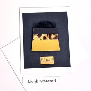 Tarjeta con temática de bolso para mujer, fabulosa tarjeta con estampado de guepardo dorado, minitarjeta con detalles para bolso, tarjeta negra y dorada para novias.