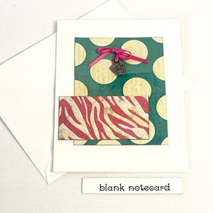Tarjeta de agradecimiento con estampado de cebra en verde azulado y rosa para niñas, con diseño de lunares, ideal para pulseras y bolsos. Juego de 5 tarjetas adornadas.