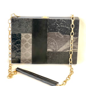 Pochette boîte à cigares noire avec chaîne en or, sac à main scintillant, sac à main rockstar, pochette noire, petit sac à main tendance, mode upcyclé