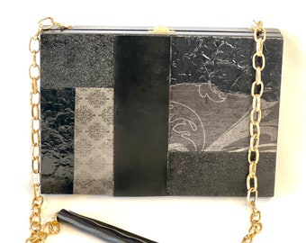 Black Mosaic Cigar Box Evening Bag | Formal Occasion Purse | Glitter Handbag