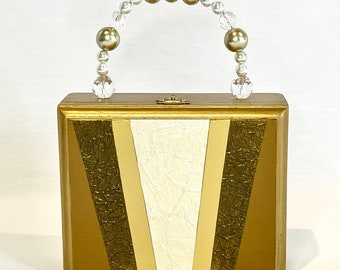 Art Deco Purse | Gold Embellished Evening Bag | Gatsby Theme Handbag | Wood Cigar Box Handbag | Collectible Purse