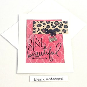 Tarjeta con temática de bolso rosa, tarjeta de cumpleaños con estampado de guepardo, dije para pulsera, tarjetas con adornos para minibolso, agradecimiento para dama de honor
