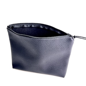 Elegante neceser negro, moderno y delgado con cremallera, pequeño organizador de viaje de piel vegana granulada, cartera grande con cremallera, cartera minimalista