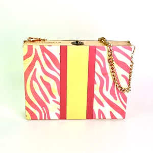 Porte-monnaie rose à imprimé zèbre, porte-monnaie boîte à cigares à imprimé animal, sac à main fuchsia avec chaîne en or