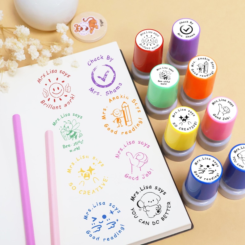 Teacher Stamp, Custom Name Self Inking Stamp for Grading, Teacher Comments & Encouragement Phrases, From The Classroom, Teacher's Day Gift image 2