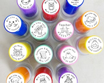 Teacher Stamp, Custom Name Self Inking Stamp for Grading, Teacher Comments & Encouragement Phrases, From The Classroom , Teacher's Day Gift