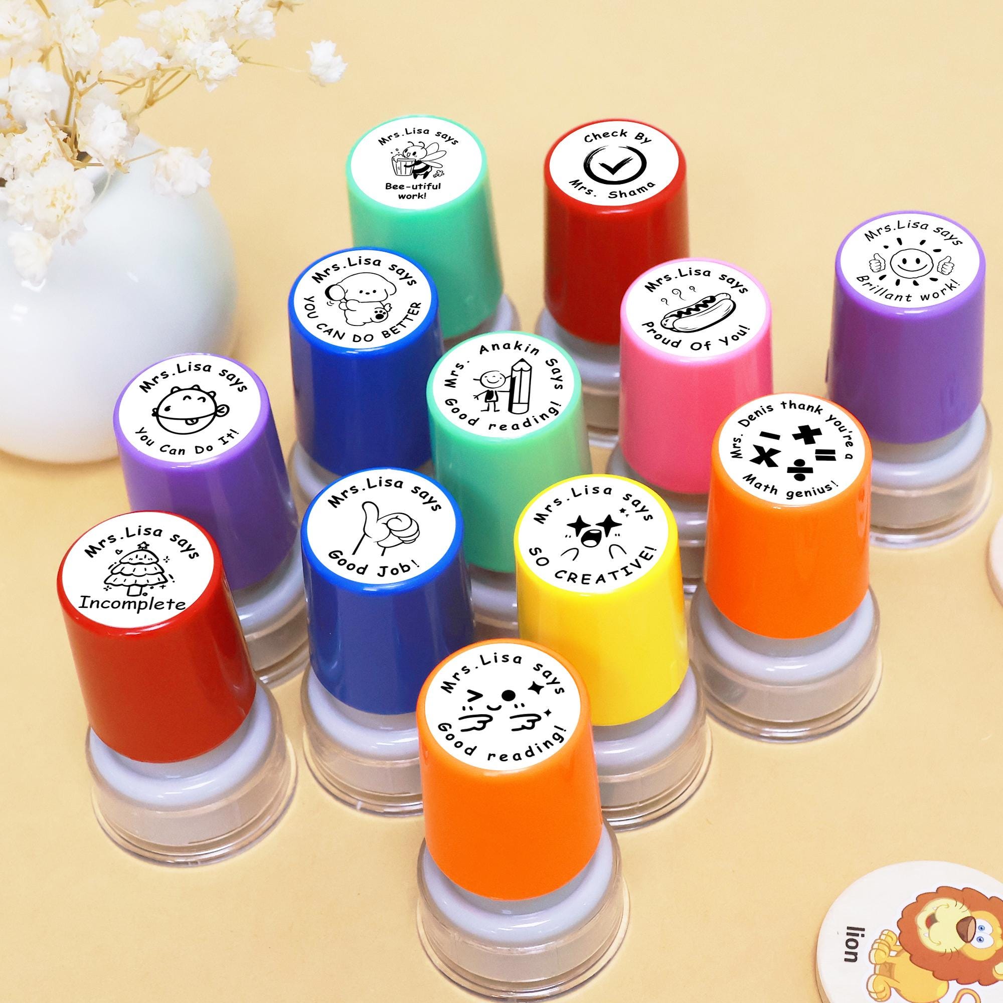 Teacher Stamp, Custom Name Self Inking Stamp for Grading, Teacher Comments & Encouragement Phrases, From The Classroom, Teacher's Day Gift