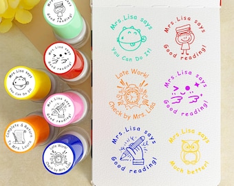 Teacher Stamp, Custom Name Self Inking Stamp for Grading, Teacher Comments & Encouragement Phrases, From The Classroom , Teacher's Day Gift