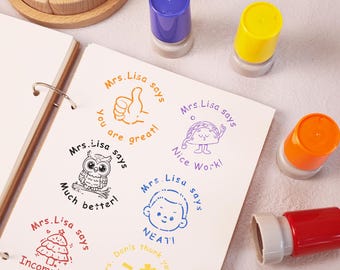 Teacher Stamp, Custom Name Self Inking Stamp for Grading, Teacher Comments & Encouragement Phrases, From The Classroom, Teacher's Day Gift