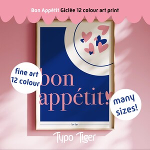 Ilustración de Bon Appétit Póster Impresión artística Disfruta de tu comida Póster amor Área de comedor Arte de pared Cocina Arte de pared Comida Tipografía Giclée Tipografía Tigre