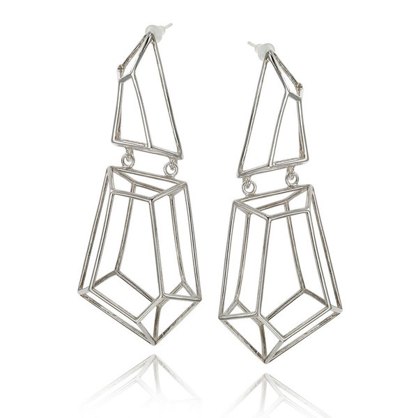 Sterling Silver Geometric long Cage Drop Earrings