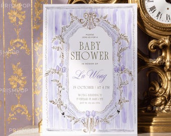 Vintage Baby Shower Invitation, Baroque Lilac Invitation Template, Purple French Style Bridal Shower, Girl Baby Shower, Baby Girl Invite