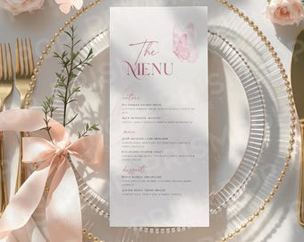 Butterfly Menu Template, Pink Printable Baby Shower Menu, Wildflower and Butterflies Menu, Editable Menu, Floral Baby Menu Printable
