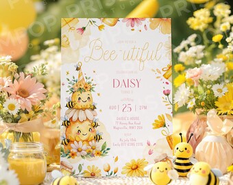 ミツバチの誕生日招待状テンプレート、黄色の誕生日、ハニー招待状、印刷可能な誕生日招待状 2歳、3歳、4歳、5歳の誕生日の女の子と男の子向けミツバチ